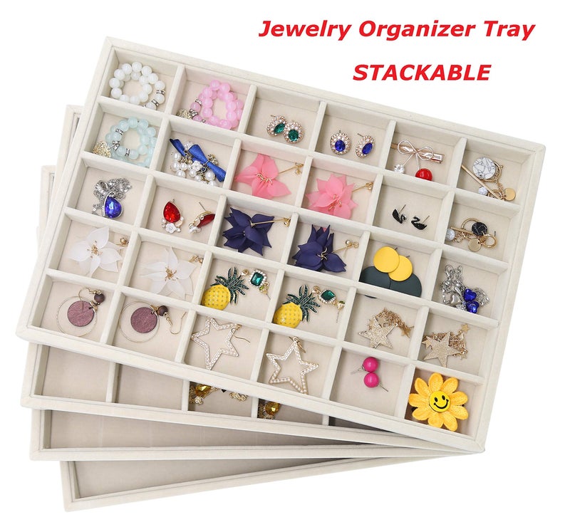 Stratalife Jewelry Tray Stackable Earrings Tray Jewelry Organizer Jewelry Drawer Storage for Earrings Showcase Display Drawer Inserts (30 Grid) - Image 2